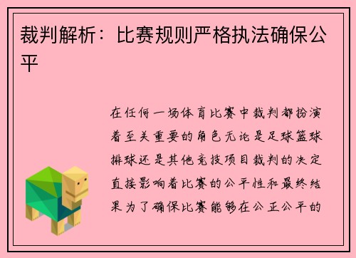 裁判解析：比赛规则严格执法确保公平