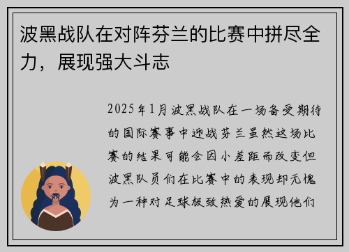 波黑战队在对阵芬兰的比赛中拼尽全力，展现强大斗志