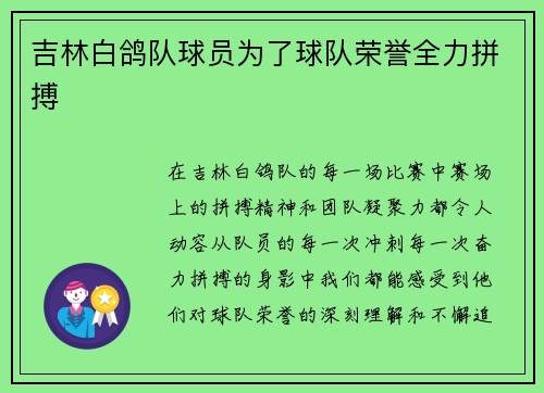 吉林白鸽队球员为了球队荣誉全力拼搏