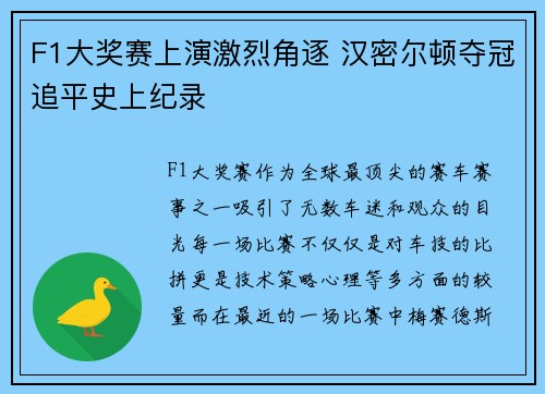 F1大奖赛上演激烈角逐 汉密尔顿夺冠追平史上纪录
