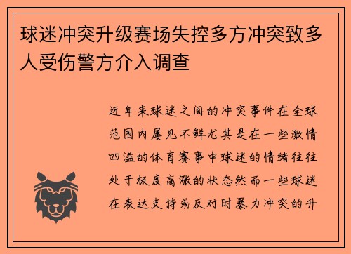 球迷冲突升级赛场失控多方冲突致多人受伤警方介入调查